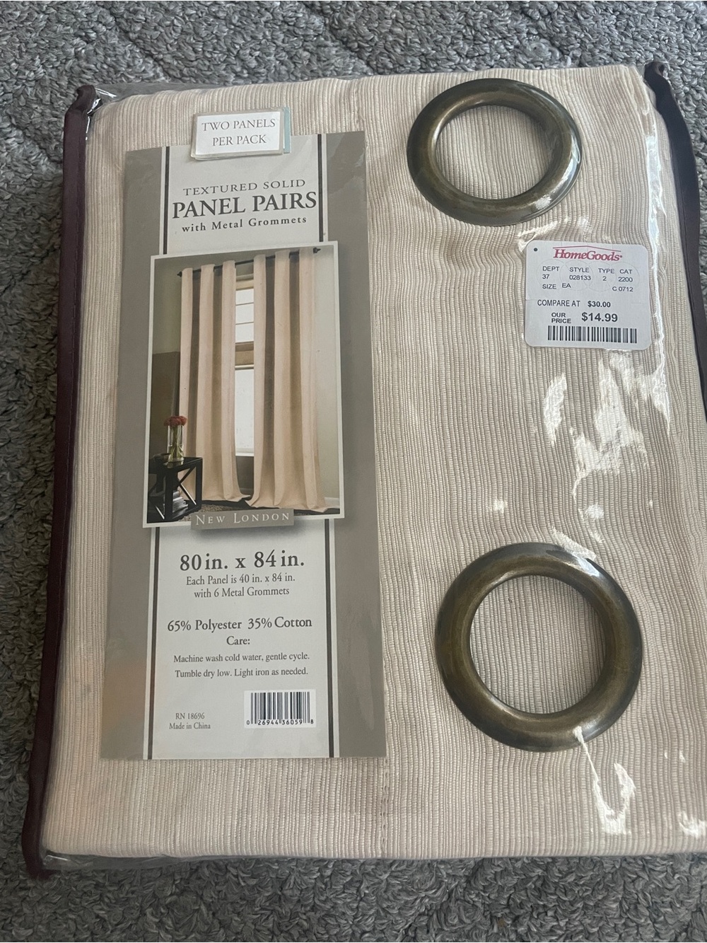 Textured Solid Panel Pairs Curtain Set - Cream